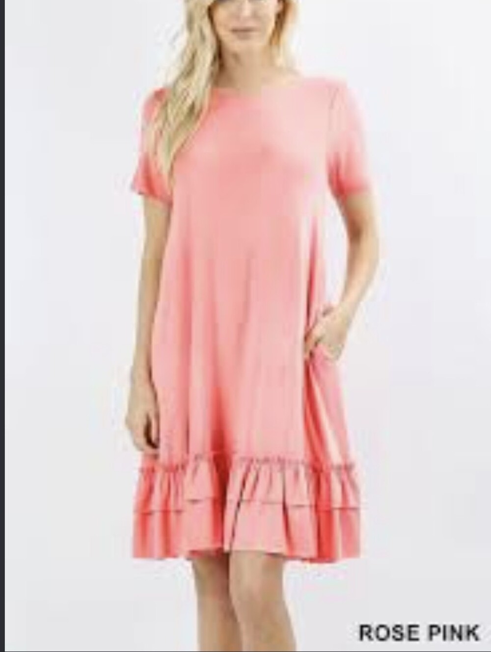 Zenana Outfitters Rose Pink Ruffle Hem Short Sleeve Dress